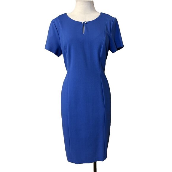 Talbots Dresses & Skirts - Talbots Ponte Dress 8 Cobalt Blue Pearl Short Sleeve Stretch Career Church